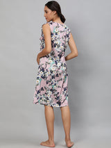 Peach Floral Print Night Dress - Elganza