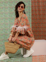 Peach Floral Print Short Dress - Elganza