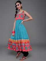 Blue & Red Printed Tiered Anarkali