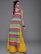 Purple & Yellow Printed Kurta - Elganza