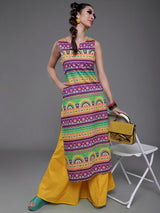 Purple & Yellow Printed Kurta - Elganza