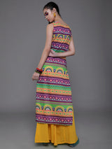 Purple & Yellow Printed Kurta - Elganza