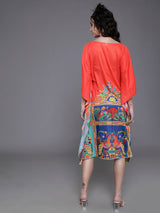 Orange & Yellow Abstract Print Kaftan Dress - Elganza