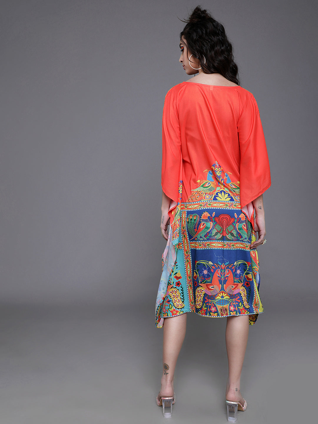 Orange & Yellow Abstract Print Kaftan Dress - Elganza