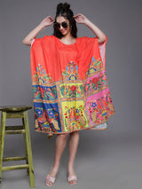 Orange & Yellow Abstract Print Kaftan Dress - Elganza