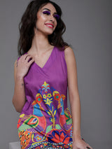 Purple Abstract Print Shift Dress - Elganza