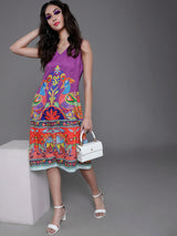 Purple Abstract Print Shift Dress - Elganza