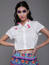 White Crop Shirt - Elganza