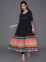 Black Truck Art Muslin Tiered Anarkali - Elganza