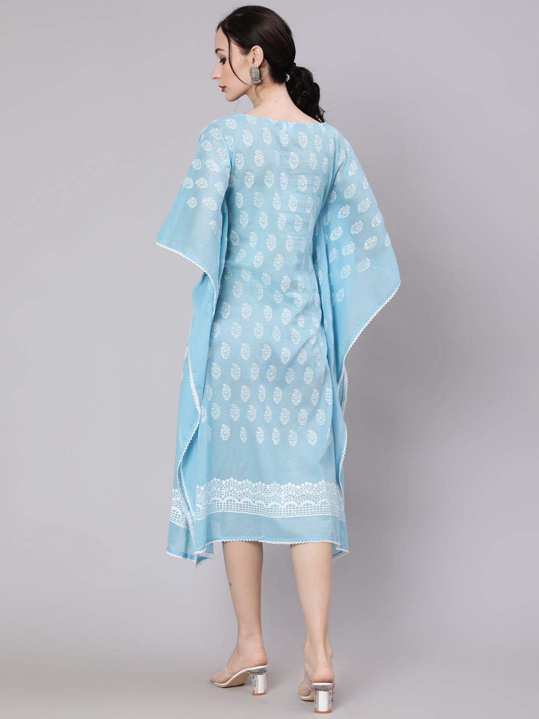 Blue Hand Block Print Kaftan Dress - Elganza
