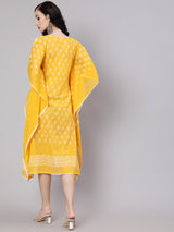 Yellow Hand Block Printed Kaftan Dress - Elganza
