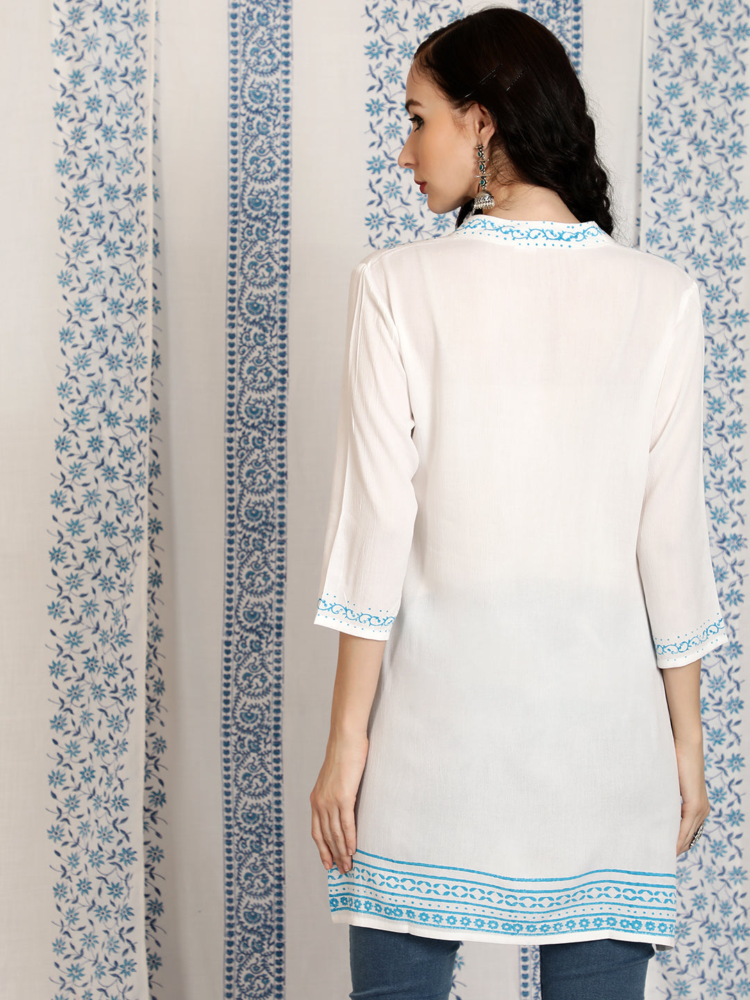 White Hand Block Print Tunic - Elganza