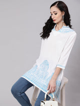 White Hand Block Print Tunic - Elganza