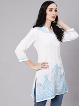 White Hand Block Print Tunic - Elganza