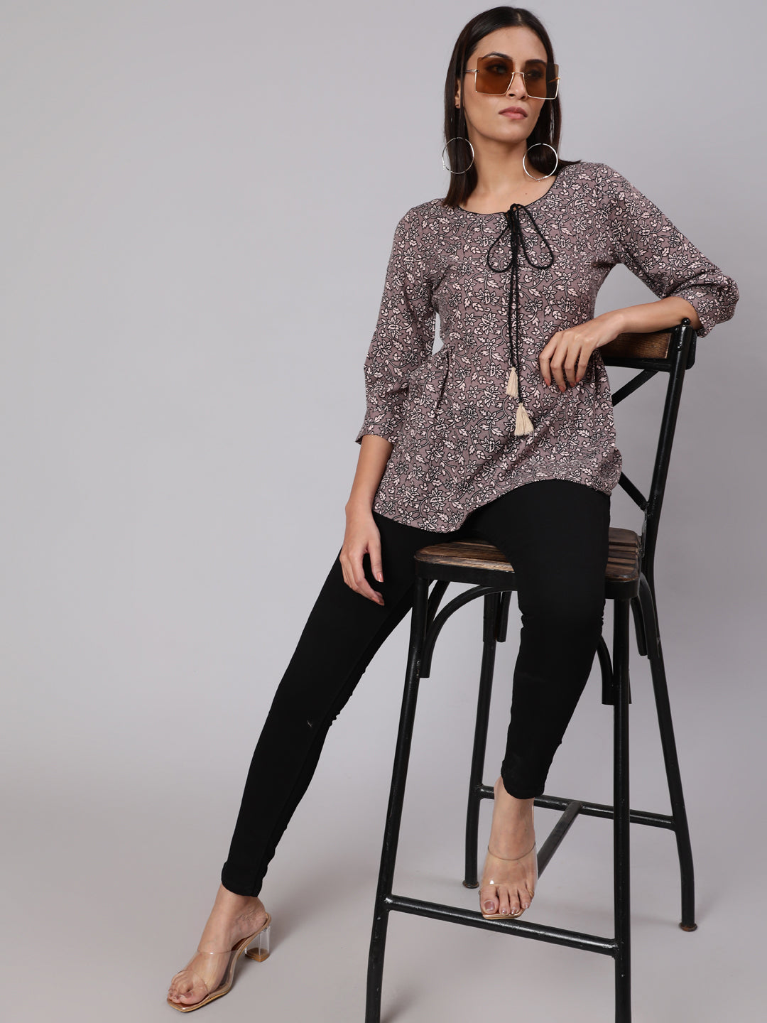 Grey Printed Tunic - Elganza