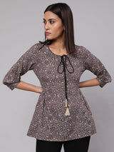 Grey Printed Tunic - Elganza