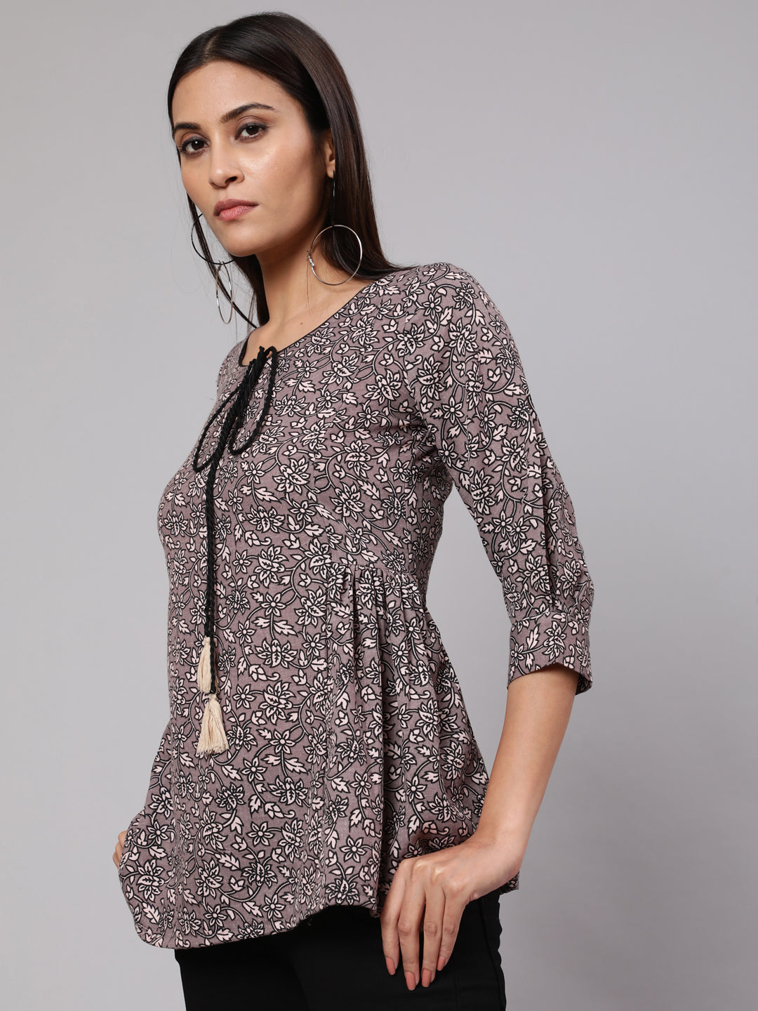 Grey Printed Tunic - Elganza