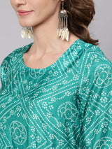 Green Bandhani Print Flared Anarkali - Elganza