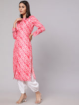Pink & White Printed Button Down Kurta - Elganza