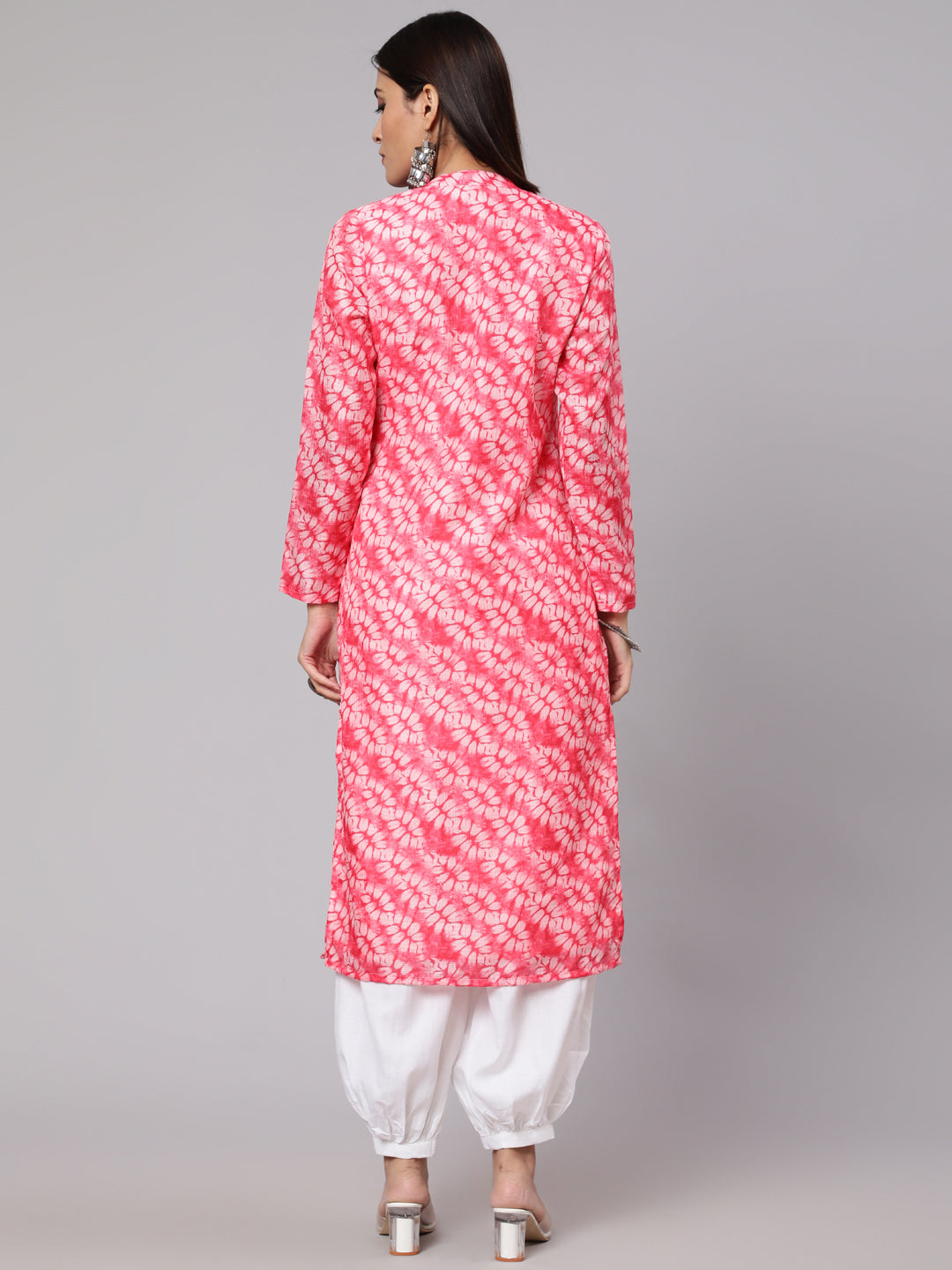Pink & White Printed Button Down Kurta - Elganza
