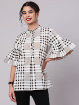 White & Black Checked Tunic - Elganza