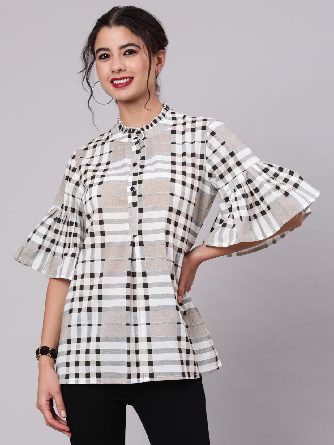 White & Black Checked Tunic - Elganza