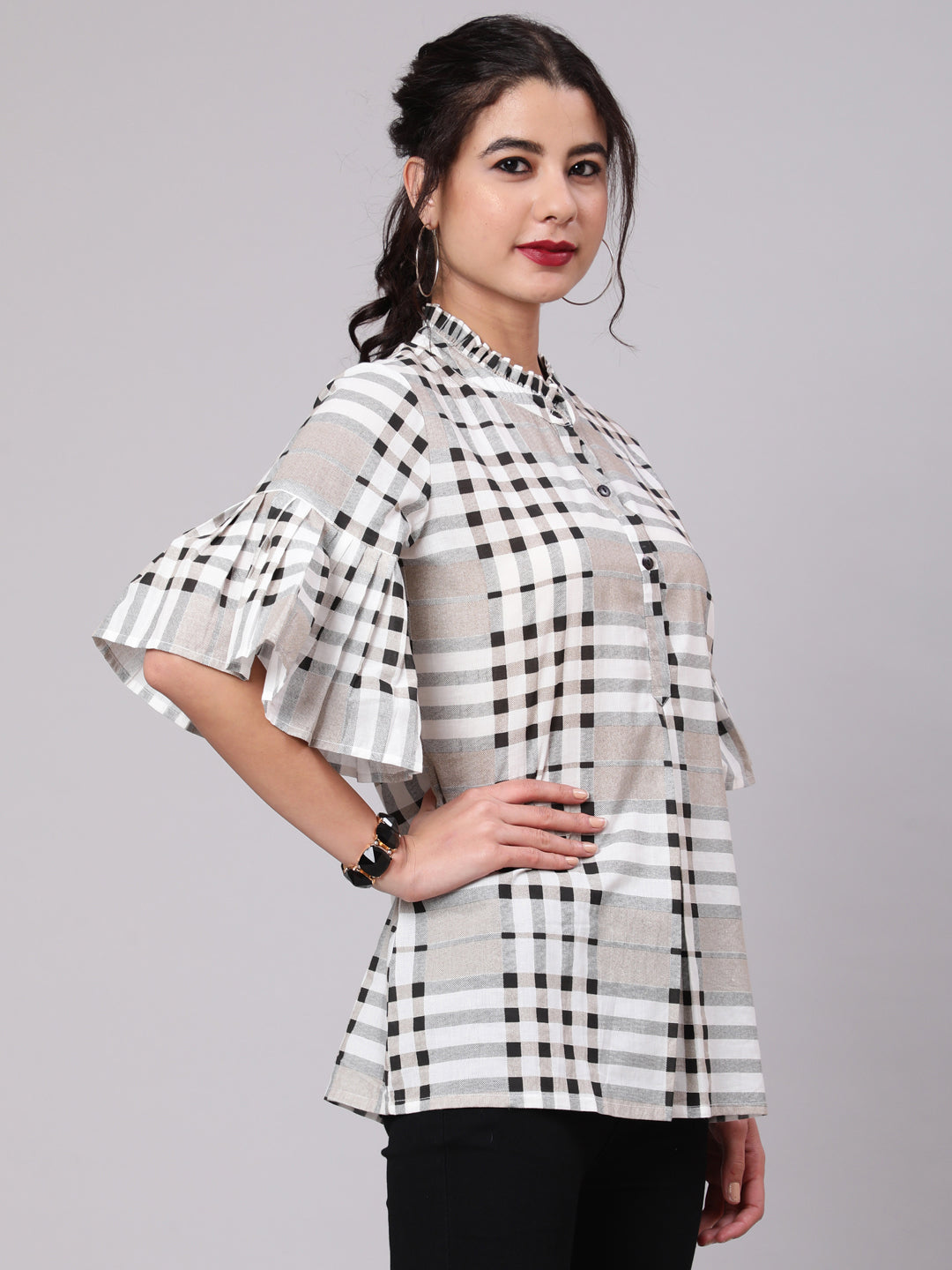 White & Black Checked Tunic - Elganza