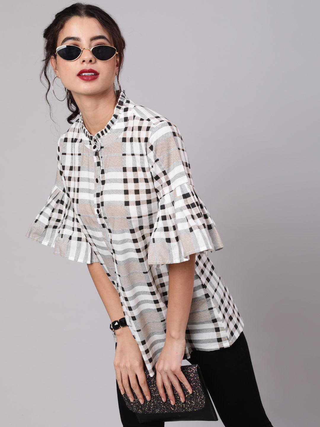 White & Black Checked Tunic - Elganza