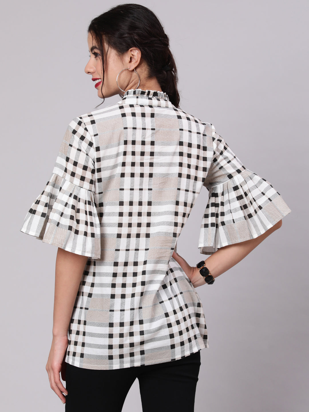 White & Black Checked Tunic - Elganza