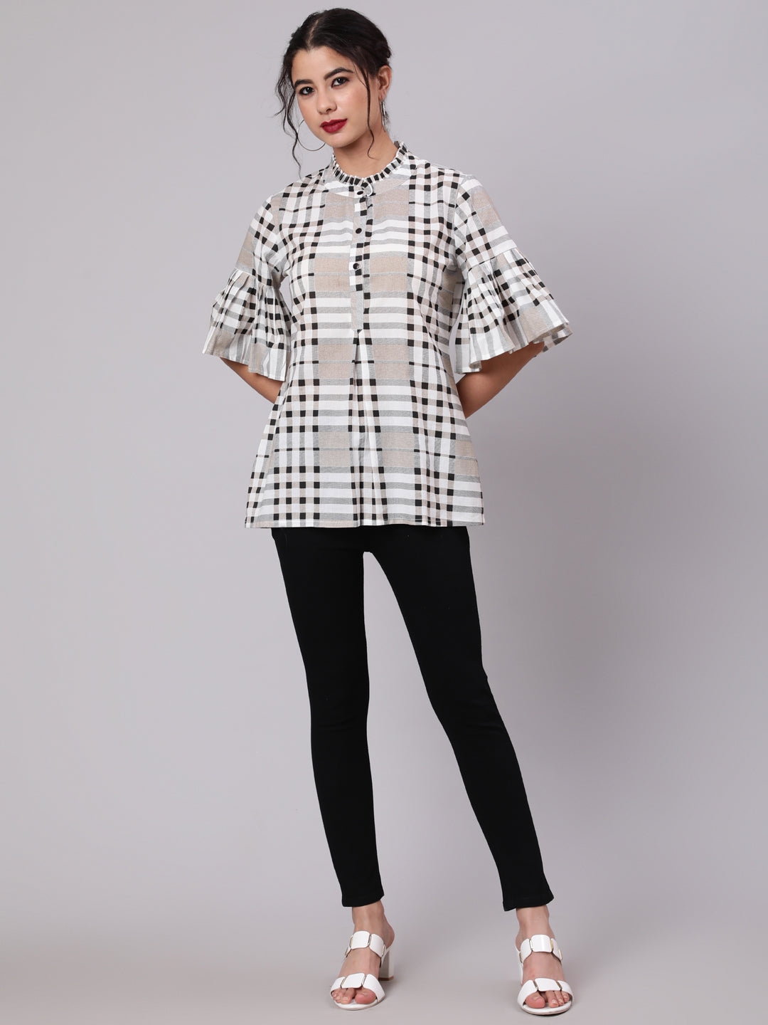 White & Black Checked Tunic - Elganza