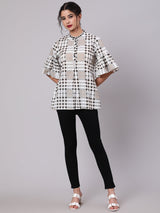 White & Black Checked Tunic - Elganza