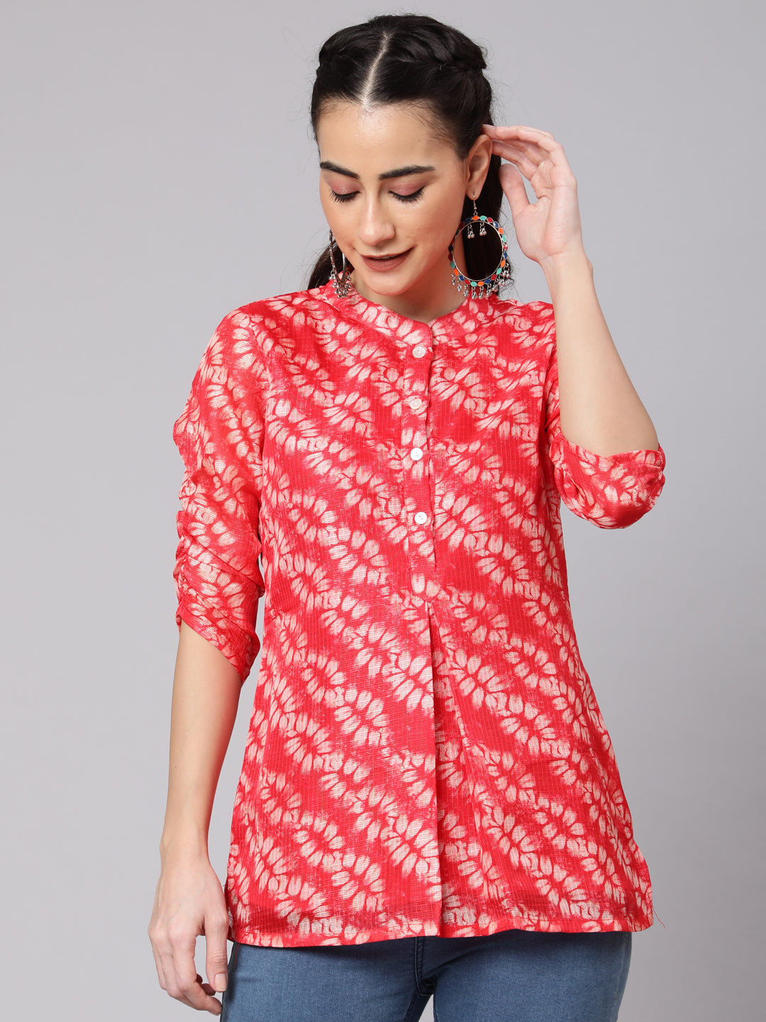 Red Leaf Print Tunic - Elganza