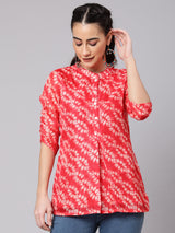 Red Leaf Print Tunic - Elganza