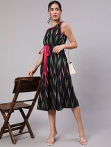 Black Ikat Print Midi Dress - Elganza