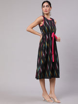 Black Ikat Print Midi Dress - Elganza