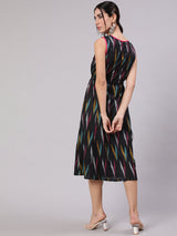 Black Ikat Print Midi Dress - Elganza