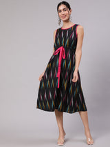 Black Ikat Print Midi Dress - Elganza
