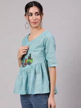 Blue Singapore Embroidered Tunic - Elganza