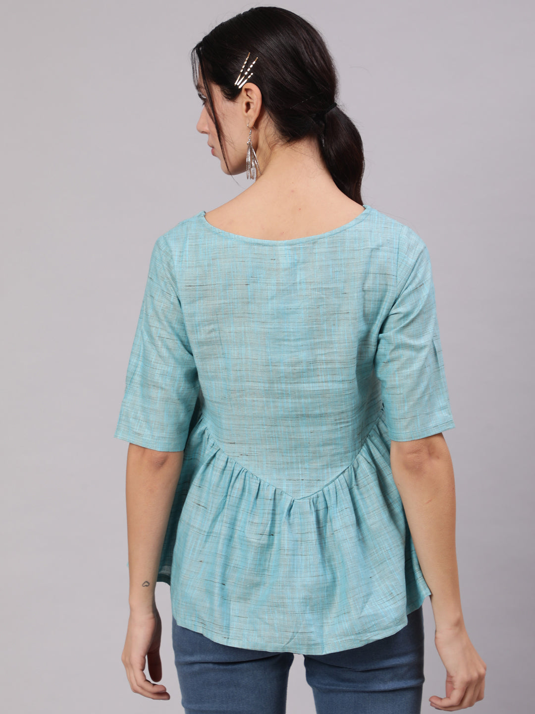 Blue Singapore Embroidered Tunic - Elganza
