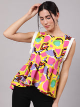 Yellow Printed Gathered Top - Elganza