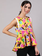 Yellow Printed Gathered Top - Elganza