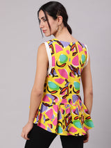 Yellow Printed Gathered Top - Elganza