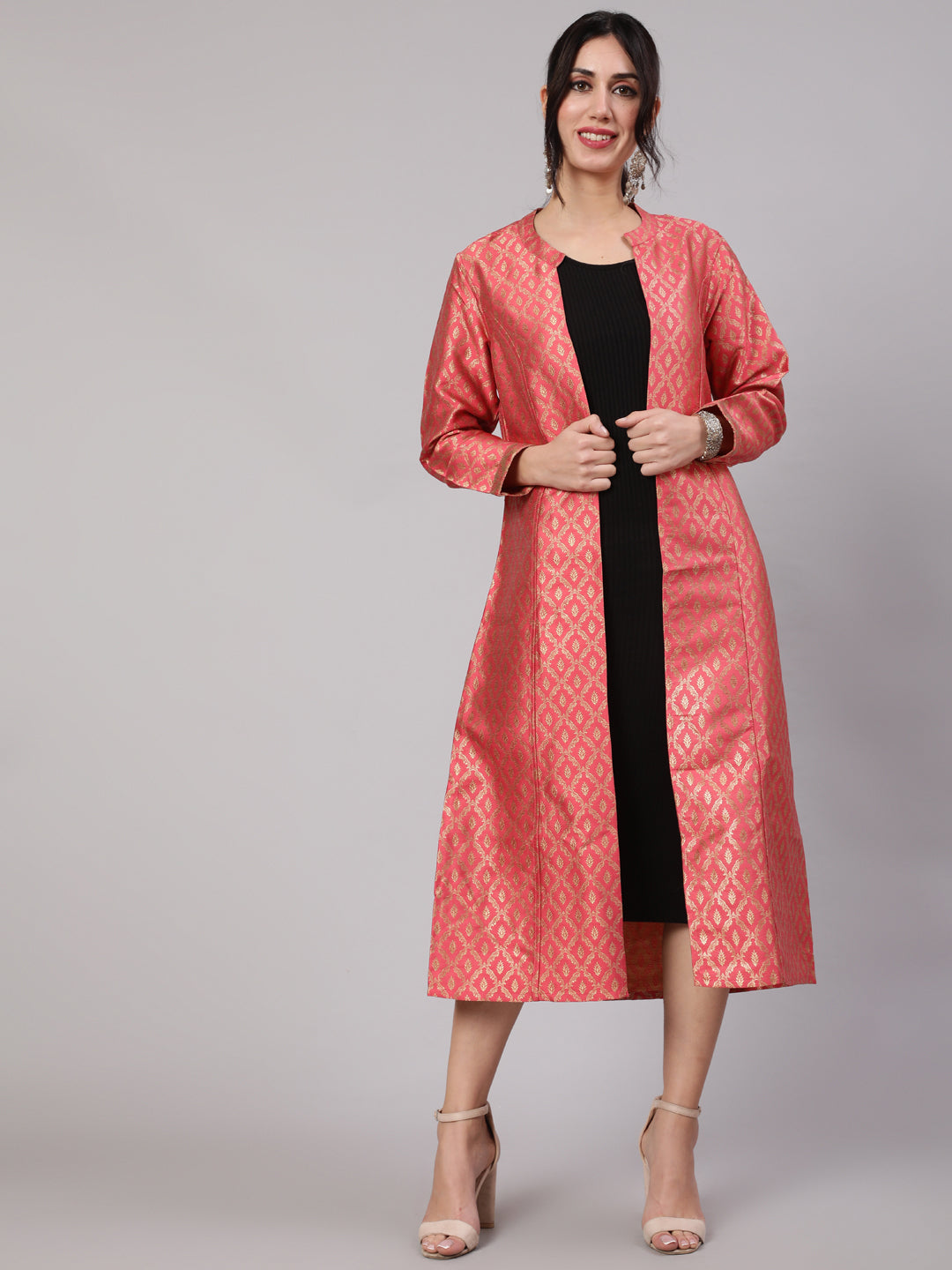 Red & Gold Reversible Brocade Jacket - Elganza