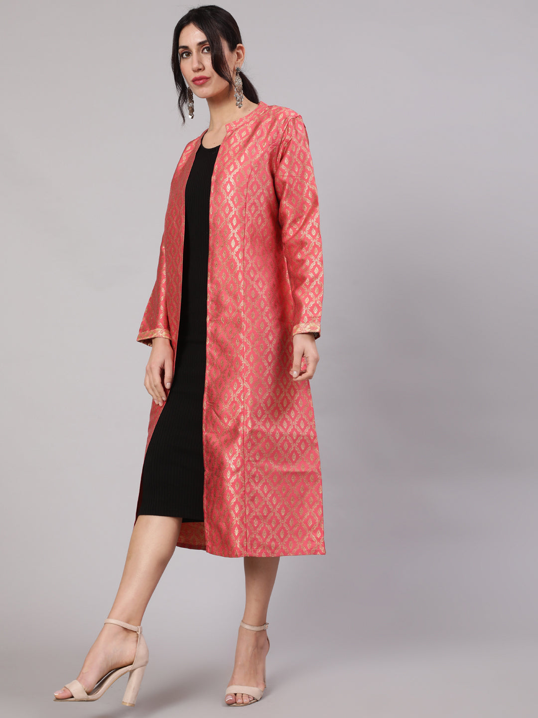Red & Gold Reversible Brocade Jacket - Elganza