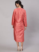 Red & Gold Reversible Brocade Jacket - Elganza