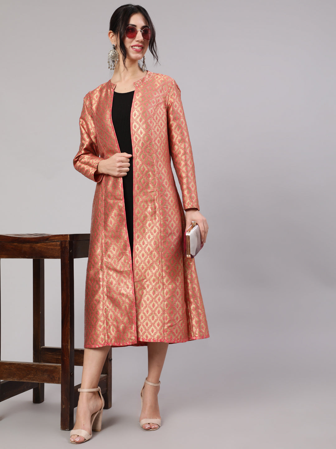 Red & Gold Reversible Brocade Jacket - Elganza
