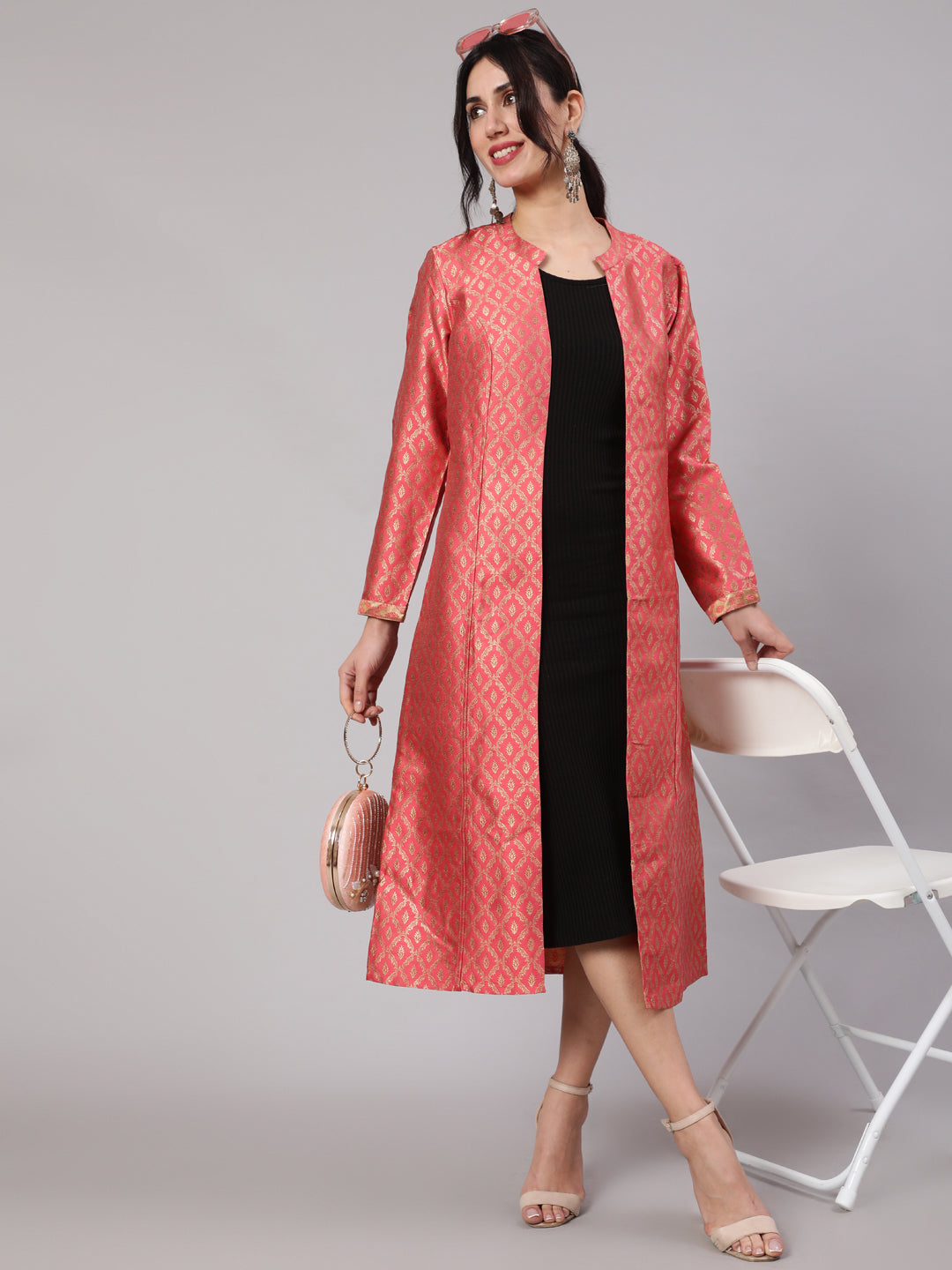 Red & Gold Reversible Brocade Jacket - Elganza