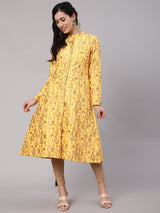 Yellow Jacquard Zari Work Button Down Kurta - Elganza