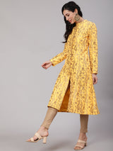 Yellow Jacquard Zari Work Button Down Kurta - Elganza