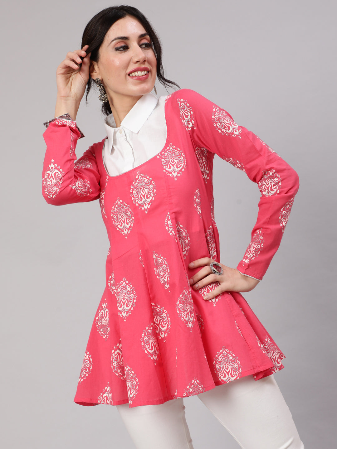 Pink & White Printed Tunic